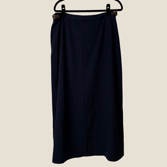 Ralph Lauren A-Line Navy Blue Vintage 77% Wool Equestrian Maxi Skirt Size 14 - Picture 5 of 12